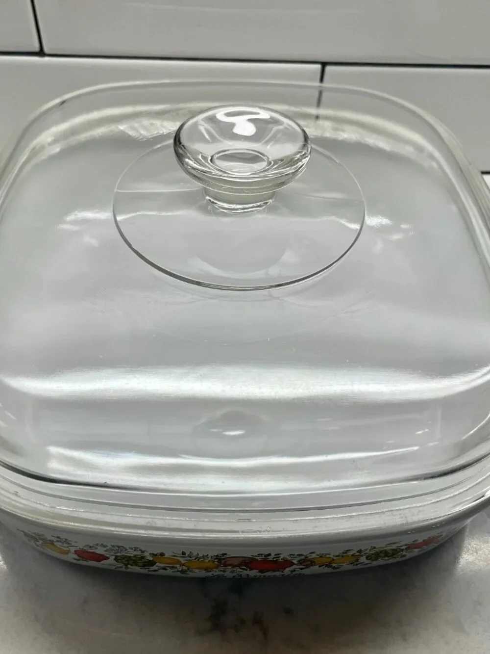 Vtg Corning Ware Spice of Life “Le Romarin’ Casserole Dish with Clear Glass  Lid